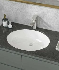 Undermount Bathroom Sink - 19 x16 inch Oval Vessel Sink Under counter Lavatory Sink White Ceramic Vanity Sink with Overflow, Modern Art Basin, Interior Size 17-2/5" x 14-1/9