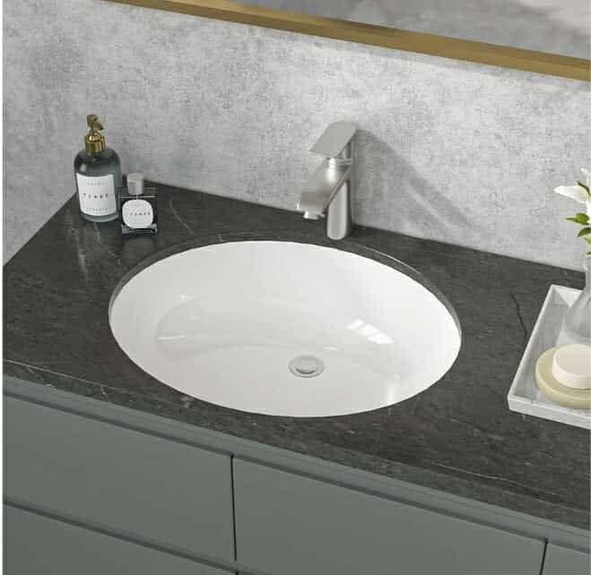 Undermount Bathroom Sink - 19 x16 inch Oval Vessel Sink Under counter Lavatory Sink White Ceramic Vanity Sink with Overflow, Modern Art Basin, Interior Size 17-2/5" x 14-1/9