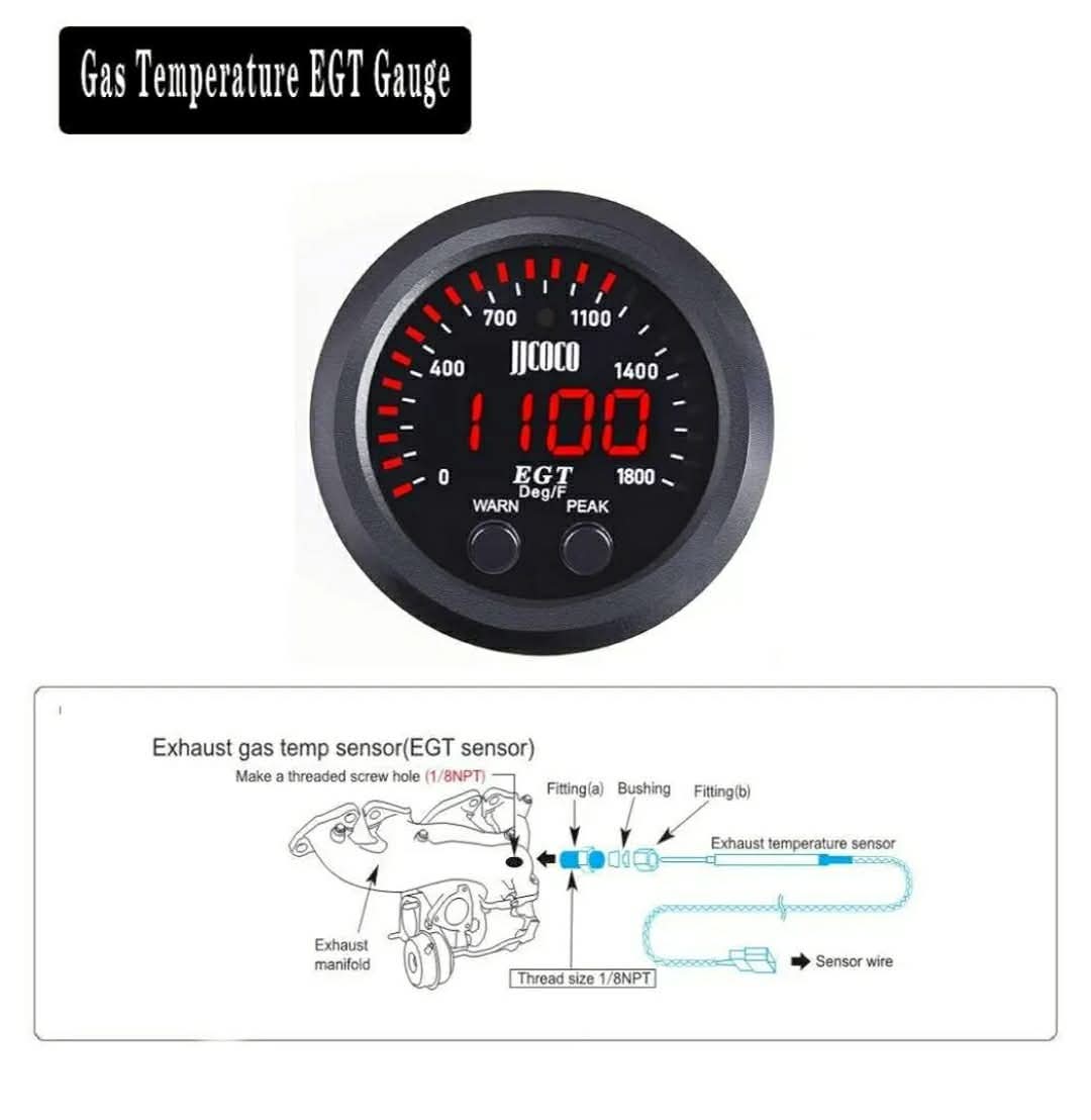 Exhaust Gas Temperature EGT Gauge Kit 2‑1/16in 52mm Ultra Thin 0‑1800℉ Red LED with Sensor and Dashboard Pod - Image 7