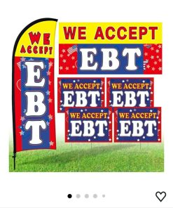 5 Sets We Accept EBT Sign Set Include 1 We Accept EBT Feather Flag/ Banner and 4 Pack Business Double Sided Sign