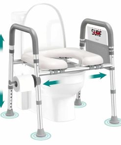 Toilet Seat Risers for Seniors, Raised Toilet Seat with Handles, Adjustable Height & Width