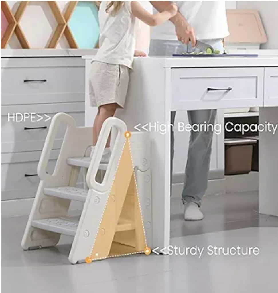 Foldable Step Stool for Kids Adjustable 3 to 2 Stool for Bathroom Sink Toddler Toilet Potty Training Stool Baby Kitchen Stool Children Step Ladder with Non-Slip Pads, Grey - Image 10