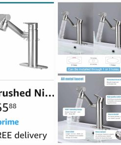 Alternative view of 1080 Degree Swivel Faucet for Bathroom Sink,Kitchen Faucet with Big Angle Rotate Spray Dual Function,Single Handle Vanity Faucet with Deck Plate,Lavatory Faucet,1 or 3 Hole Brushed Nickel