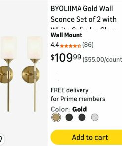 Alternative view of Gold Wall Sconce Set of 2 with White Cylinder Glass Shades Modern Mid Century Bathroom Vanity Wall Light Fixtures Industrial Brushed Brass