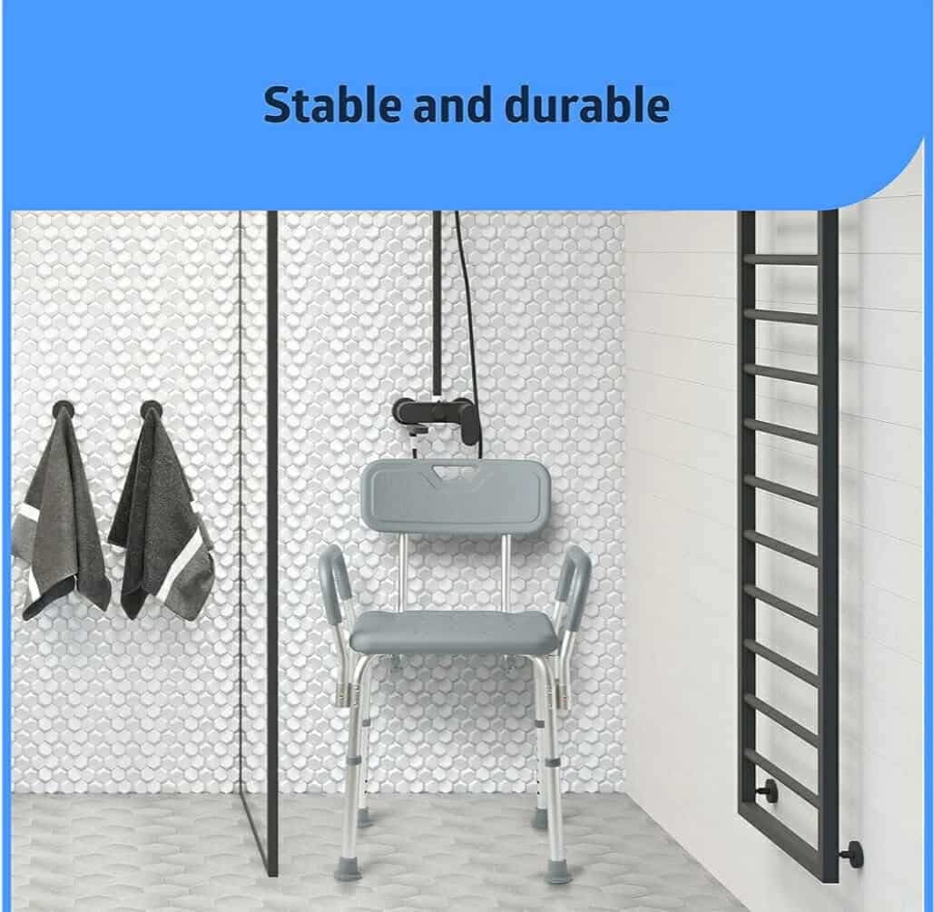 Shower Chair with Backrest and Padded Armrests - 350 lb - Image 3