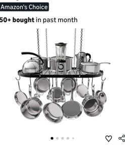 Heavy-Duty Hanging Pot Rack - 33x17 Inches - Stylish Black Alloy Steel Ceiling Storage