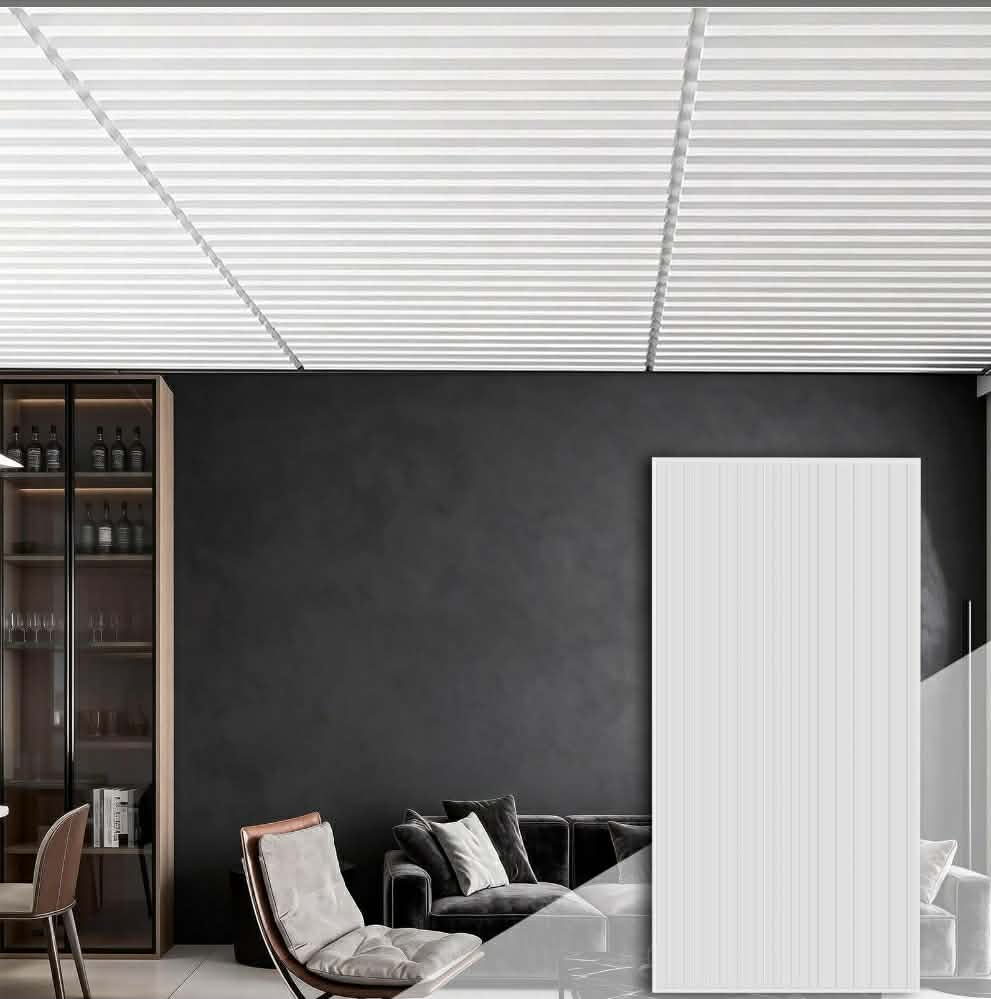 12-Pack Slat Design 3D Wall Panels for Interior Wall Decor, 2x4 FT PVC Decorative Drop Ceiling Tiles - White - Image 14