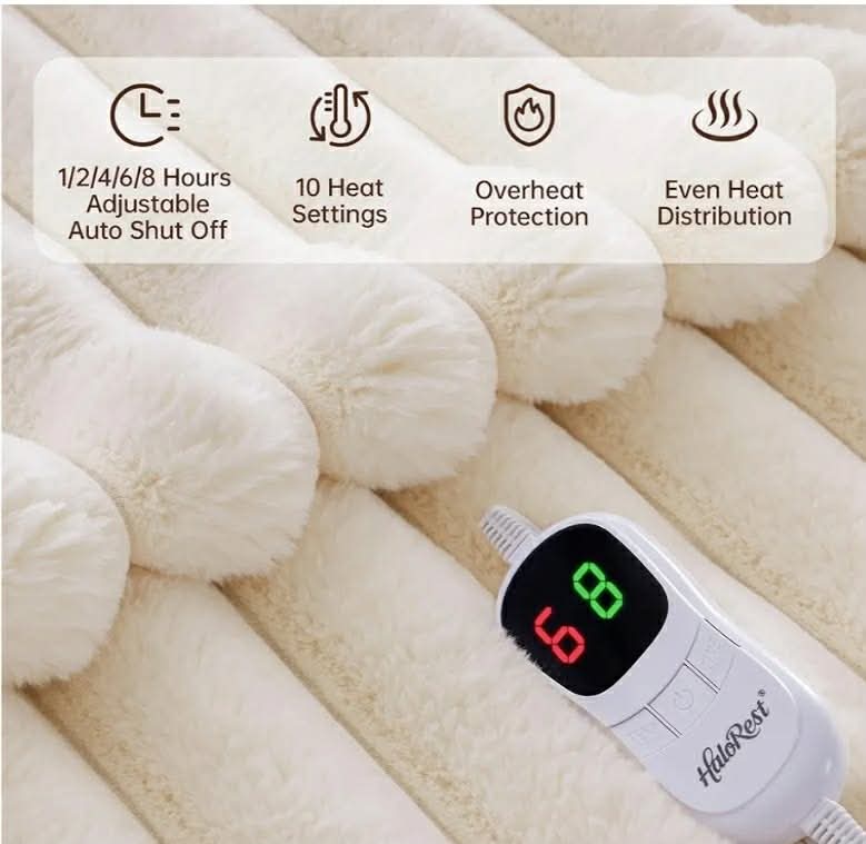 Heated Throw Blanket, Faux Fur Cozy Heating Blanket with Overheat Protection, 1/2/4/6/8 Hours Auto-Off 10 Heat Level, Machine Washable (50x60 Inches, Cream White) - Image 6