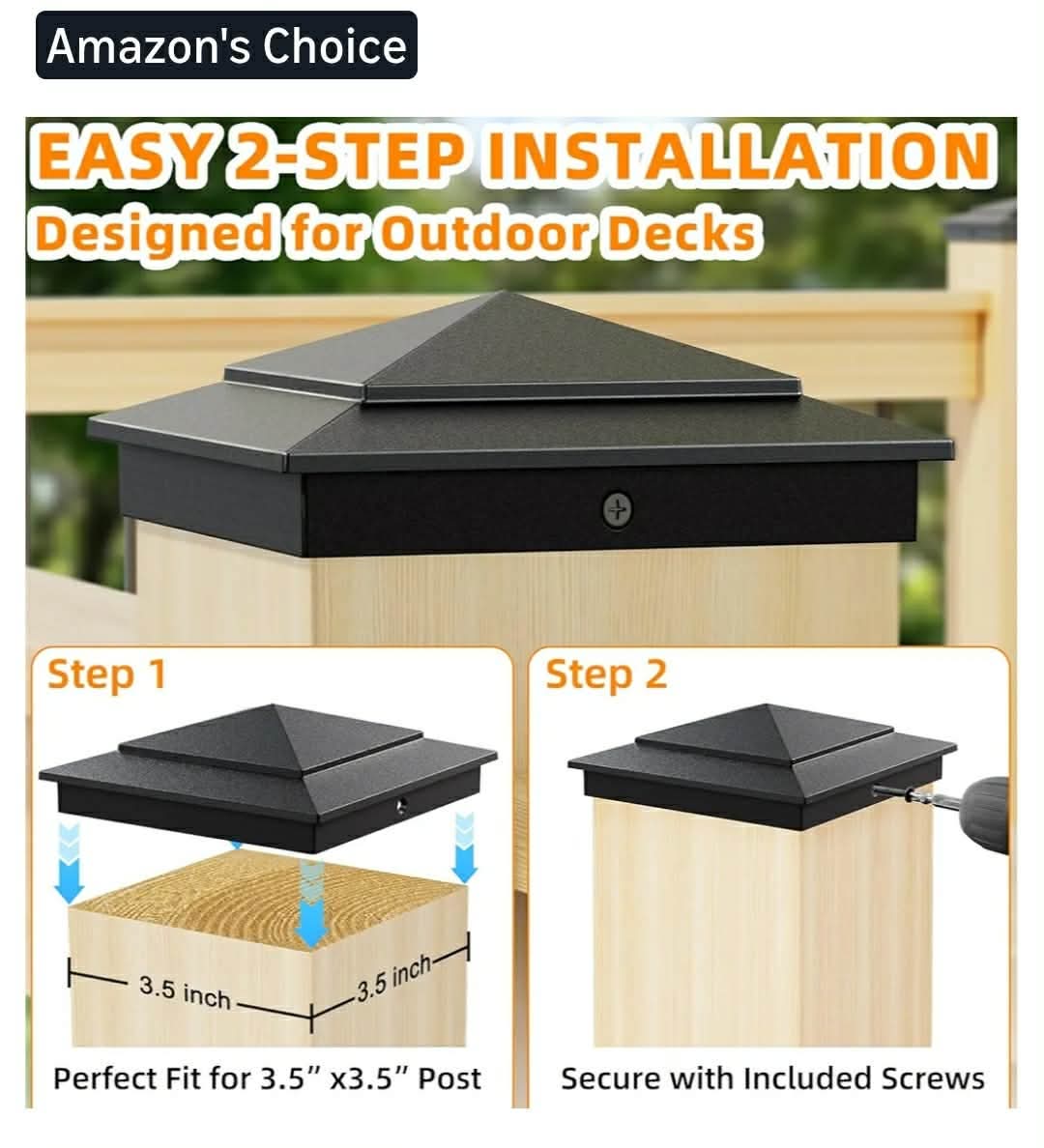 24pk 4x4 Aluminum Pyramid Post Caps for Actual 3.5" x 3.5" Wood Posts, Heavy-Duty Fence Post Caps Cover - Image 7