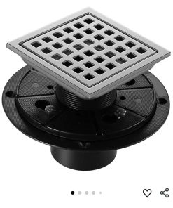 Shower Drain, Chrome 4 inch Square Shower Floor Drain with Flange, Silver Removeable Grid Panel SUS 304 Stainless Steel