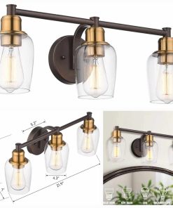 Emliviar Farmhouse 3-Light Vanity Light Fixture with Clear Glass, Oil Rubbed Bronze and Gold Finish