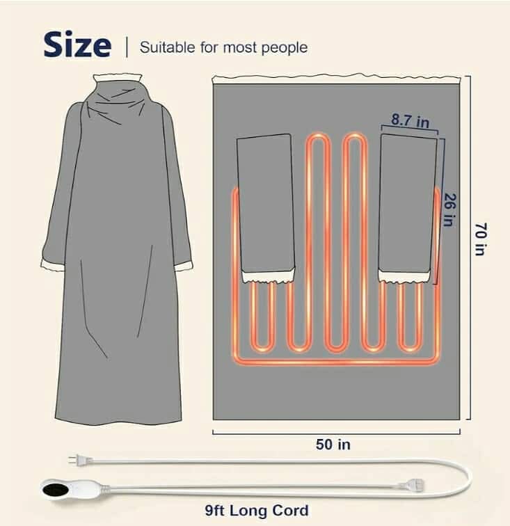 Electric Wearable Heated Blanket with Foot Pocket, Heated Blanket Wearable with Sleeves, Flannel & Sherpa Electric Throw, 10 Heat Settings & 2-8H Auto Shut-Off, 50 * 70"+18", Dark Grey - Image 9