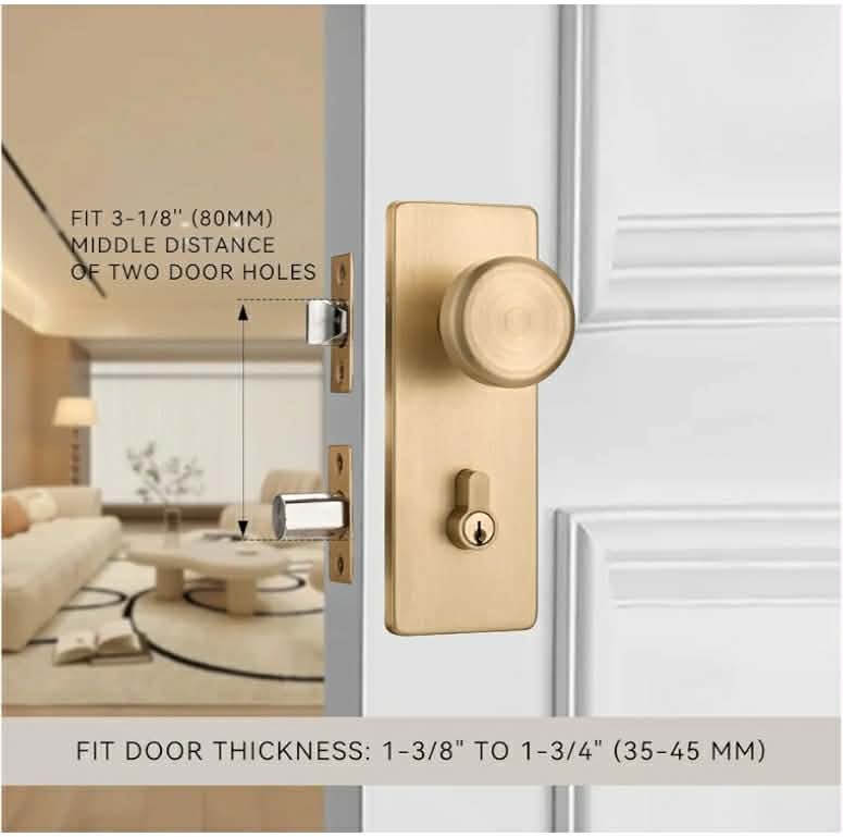 Gold Door Knob with Lock, Satin Brass Exterior Door Lock Set with Deadbolt Lock, Pismo Knob Front Door Handle - Image 8