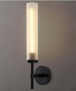 Modern Hardwired 20" Frosted Glass Black Wall Sconce, Handmade Knurled Wall Light Fixture