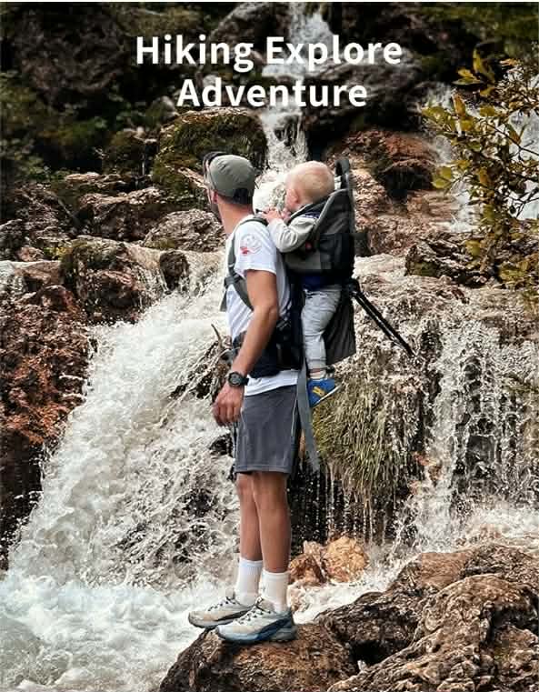 Baby Toddler Carrier Hiking Backpack w Safety 3-Height Seat, Adjustable Straps & Waist Belt, Foldable Frame Lightweight - Image 6