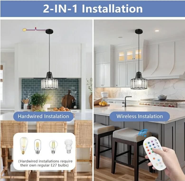 2pk Battery Operated Pendant Lights,Rechargeable Pendant Light with Remote, Crystal Pendant Light Fixtures - Image 5