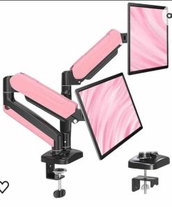 Dual Monitor Desk Mount, Adjustable Gas Spring Monitor Stand for 17-32 Inch Computer Screen, Mount with Clamp and Grommet Mounting Base, Each Arm Holds 4.4-17.6 lbs, Pink