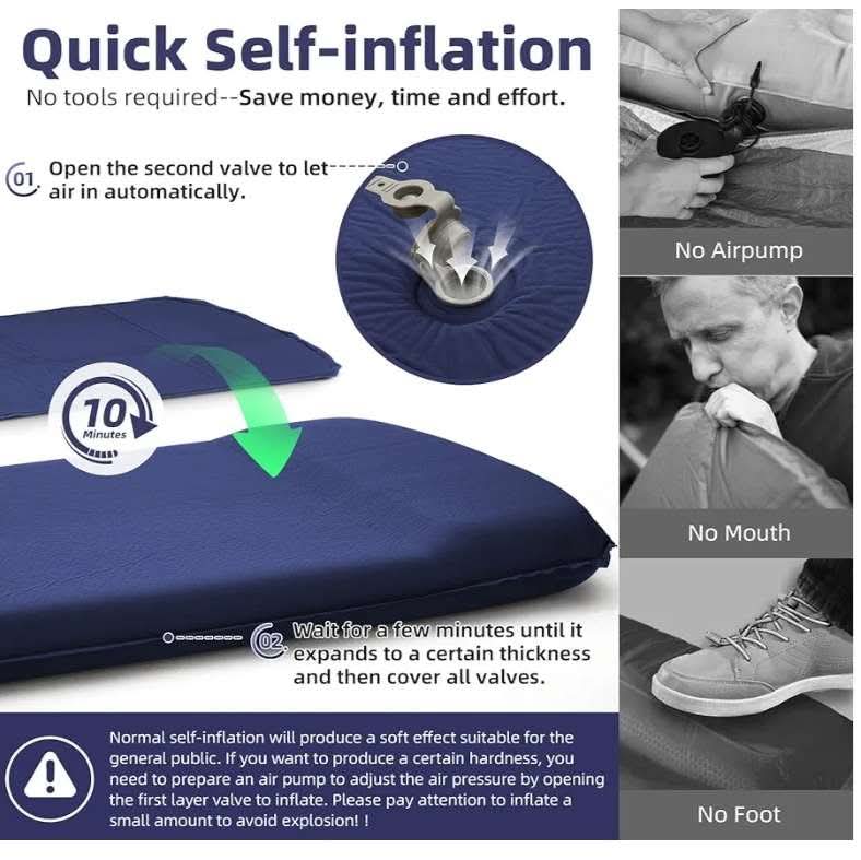 3.15" Camping Sleeping pad, Ultra-Thick Elasticity Foam Fast Self-Inflating 4-Season Insulated Durable Camping Mat Air Mattress - Image 3