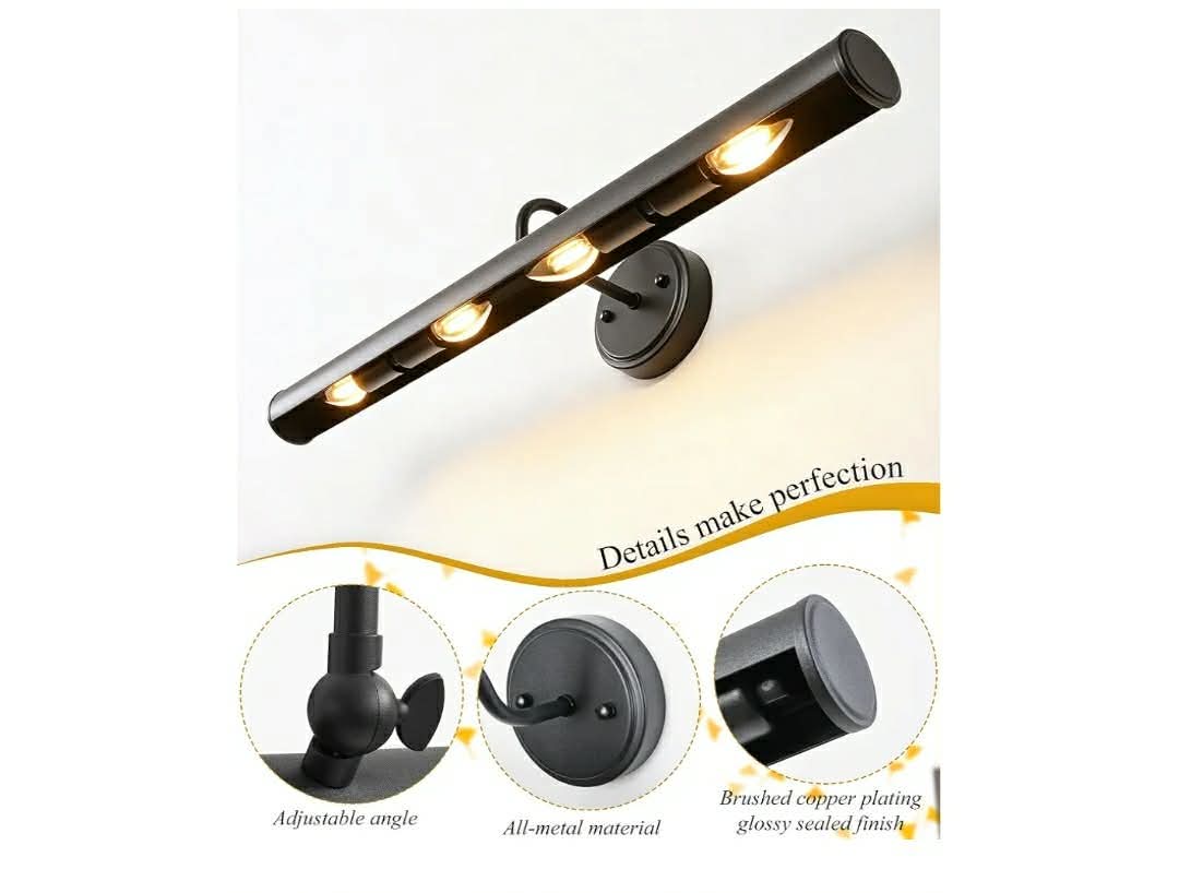 Hardwired Picture Lights for Wall, 28 Inch Black Vintage Picture Sconce, E12 Base, 330° Rotatable, 4-Light Gallery Art Lighting - Image 7
