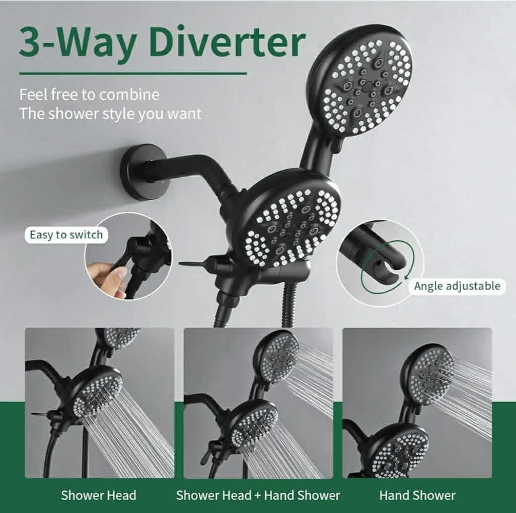 2 Handles Tub Shower Faucet Set Shower System with Tub Spout Bathtub Faucet Set Shower Tub Combo Set Complete Tub and Shower Trim Kit Matte Black - Image 8