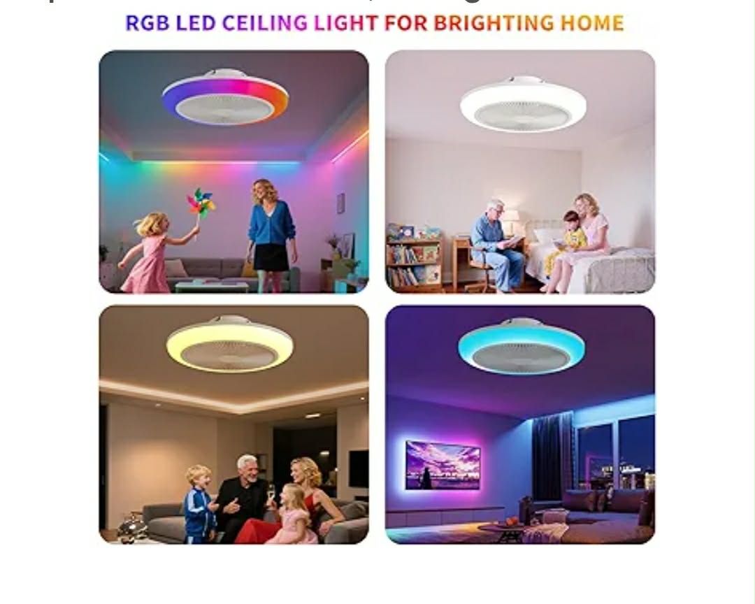 18'' Bladeless Ceiling Fan with RGB LED Light, Low Profile Flush Mount Ceiling Fan - Image 8