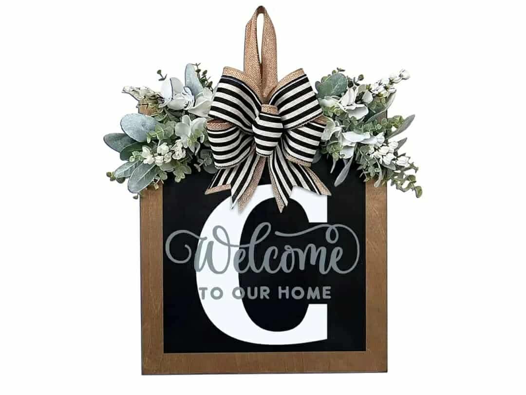 Last Name Year Round Front Door Wreath Front Porch Decoration 26 Letter Welcome Sign with Eucalyptus Garland and Bow Spring Wreaths for Front Door Outside Hanger Garland(C) - Image 4