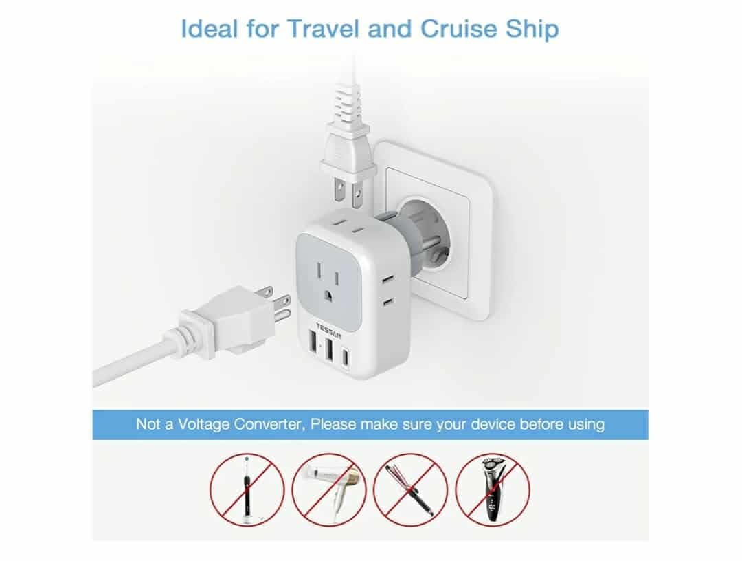 2 Pack Type E F Plug Adapter USB C, Germany France Power Adaptor with 3 USB Charger Ports, 4 AC Outlets Travel Plug - Image 4