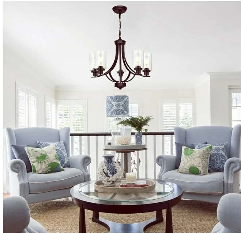 Farmhouse Chandelier Classic 22.6" Contemporary 5-Light Chandelier Lighting with Clear Glass Shade - Image 10