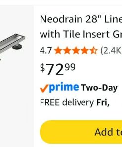 Alternative view of Neodrain 28" Linear Shower Drain with Tile Insert Grate & Shower Drain Base