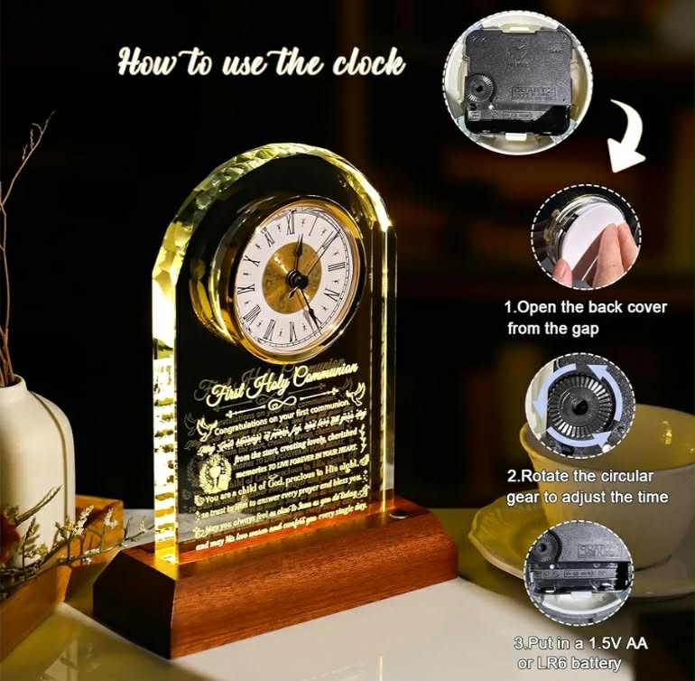 First 1st Communion Baptism Gift, Crystal Keepsake Christening Christian Ideas, Glass Clock First Holy Communion Gifts Catholic - Image 9
