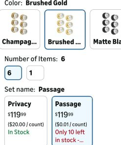Alternative view of 6 Pack Passage Gold Crystal Door Knob with Lock, Brush Gold Glass Door Knobs