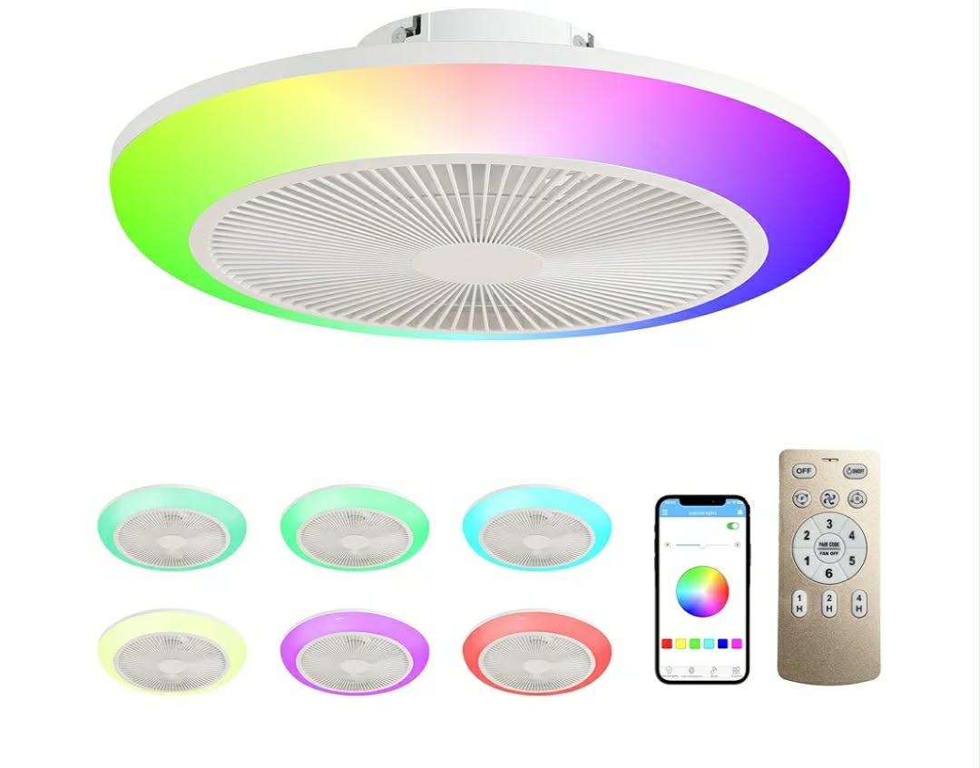 18'' Bladeless Ceiling Fan with RGB LED Light, Low Profile Flush Mount Ceiling Fan