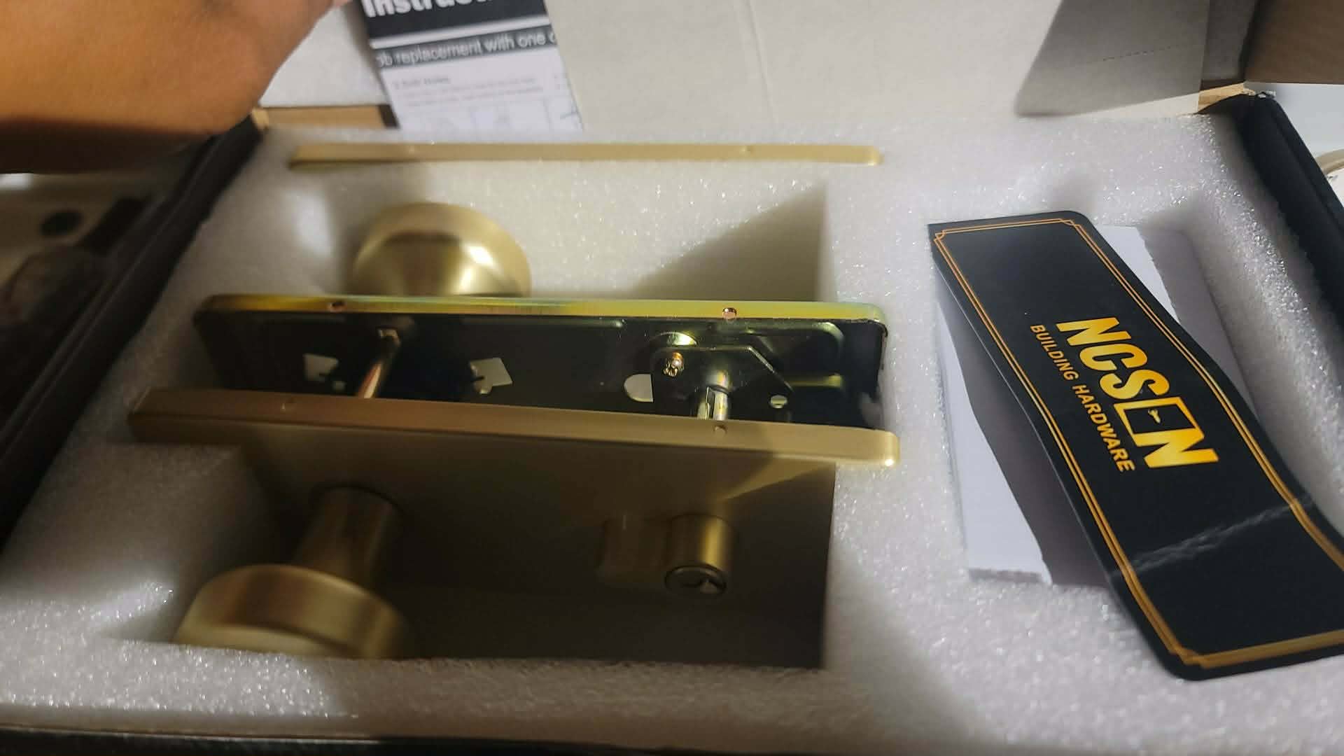 Gold Door Knob with Lock, Satin Brass Exterior Door Lock Set with Deadbolt Lock, Pismo Knob Front Door Handle - Image 6