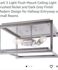 3 Light Flush Mount Ceiling Light Brushed Nickel and Dark Grey Finish Modern Design