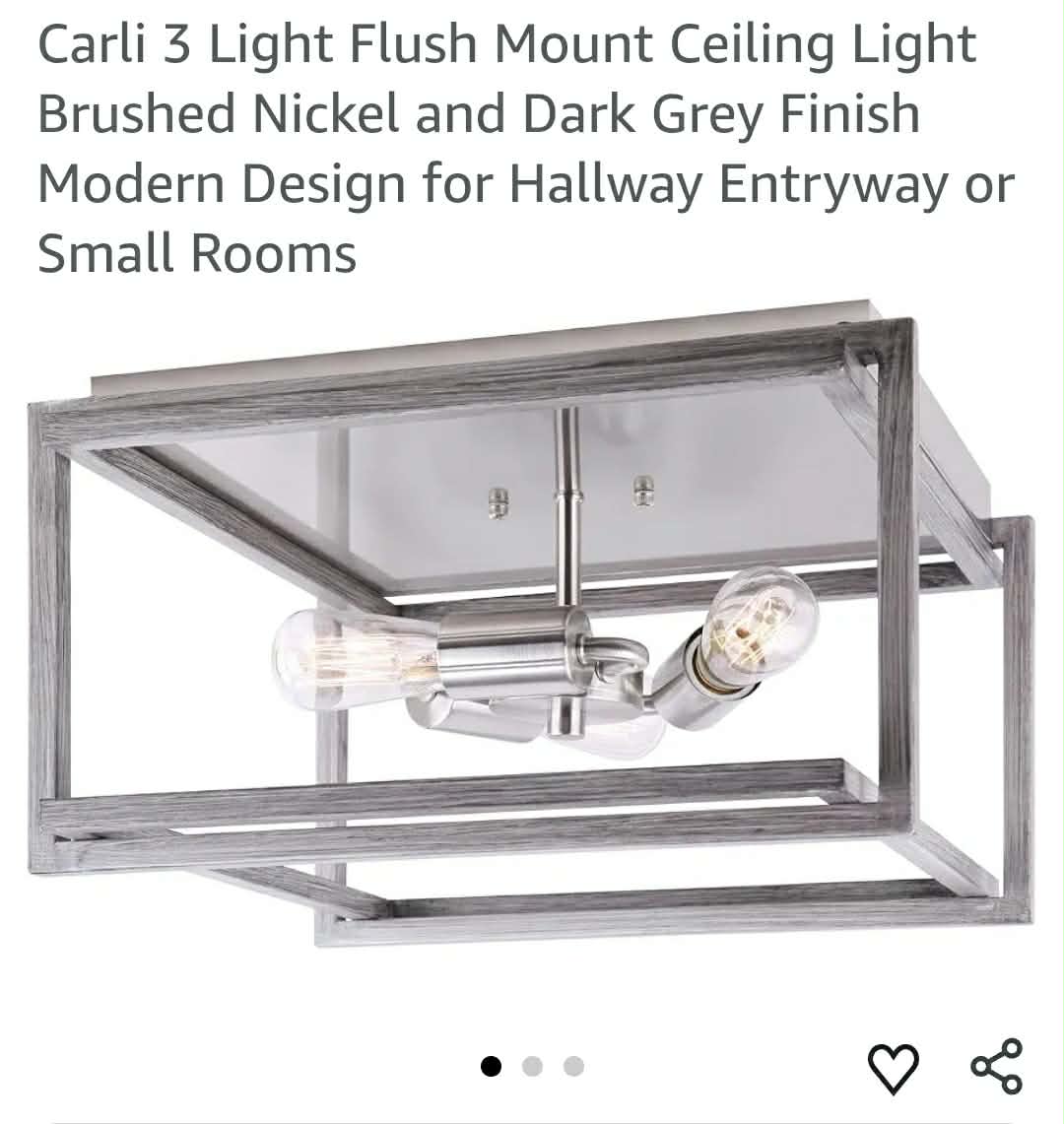 3 Light Flush Mount Ceiling Light Brushed Nickel and Dark Grey Finish Modern Design