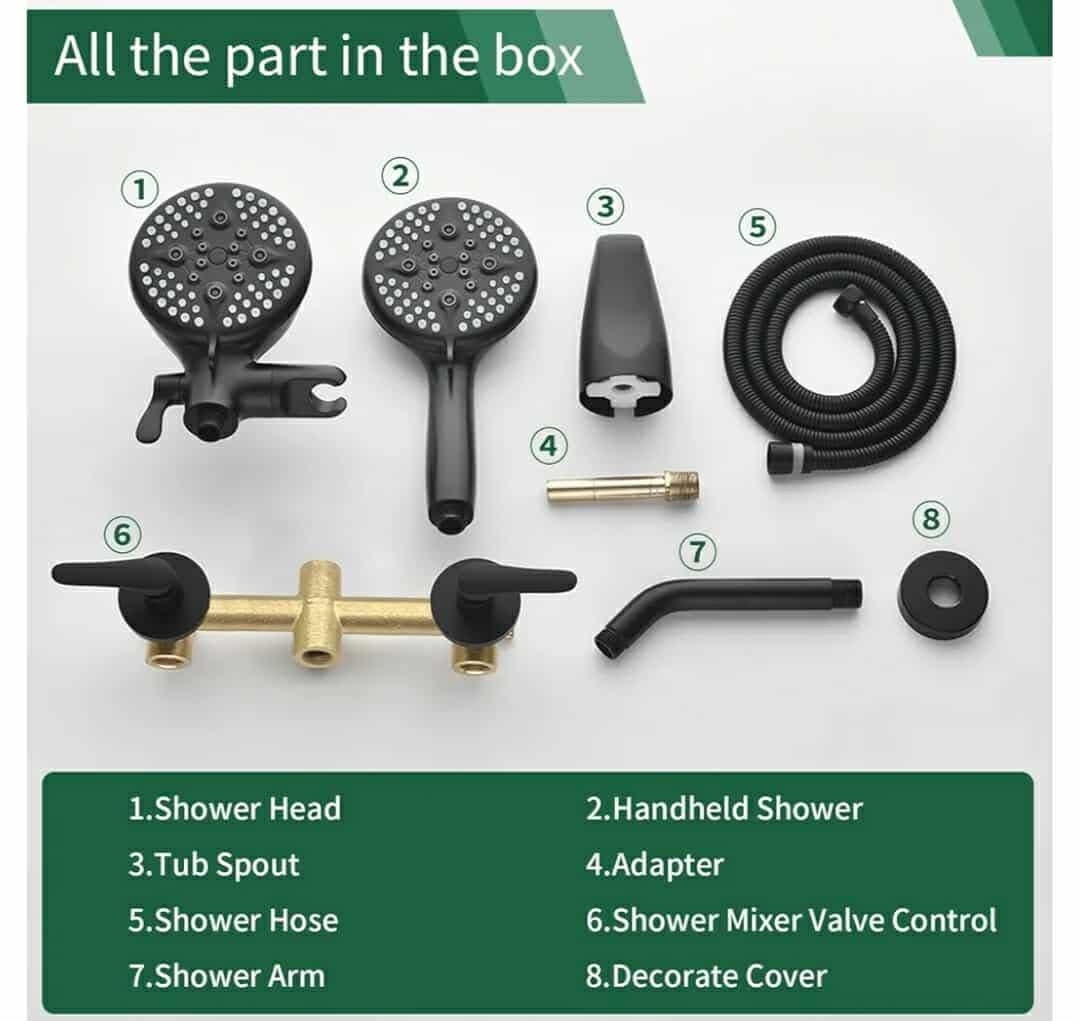 2 Handles Tub Shower Faucet Set Shower System with Tub Spout Bathtub Faucet Set Shower Tub Combo Set Complete Tub and Shower Trim Kit Matte Black - Image 9