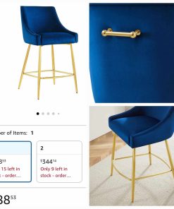 Alternative view of Modway Discern Performance Velvet Counter Stool with Navy Finish EEI-5474-NAV