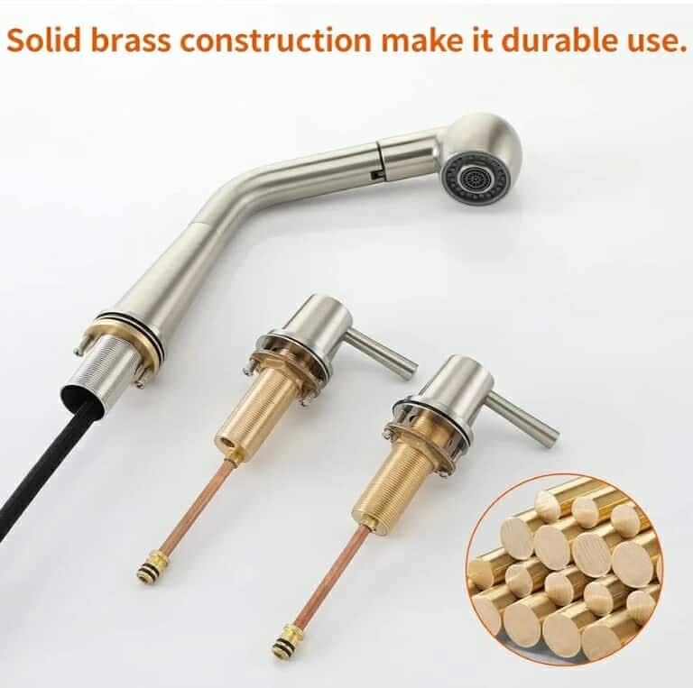 Kitchen Faucet, 2 Handles Kitchen Sink Faucet, 3 Holes Sink Faucet, Pull Out Kitchen Faucets, Bar Kitchen Faucet, Brushed Nickel, Stainless Steel - Image 9