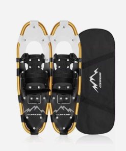 Lightweight Aluminum Alloy All Terrain Snowshoes for Hiking, Heel Lift Riser for Mountaineering with Double-Ratchet Binding & Carrying Tote Bag