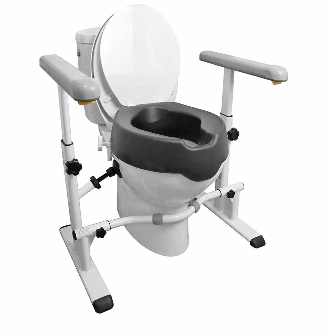 KMINA Toilet Safety Rails and Raised Toilet Seat, Heavy Duty Frame with Handles, Adjustable Height and Width, Handicap Grab Bars