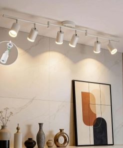 Track Lighting Fixtures Ceiling Mount for Kitchen, White 6 Way LED Spot Lights Indoor, Flexible Modern Track Light