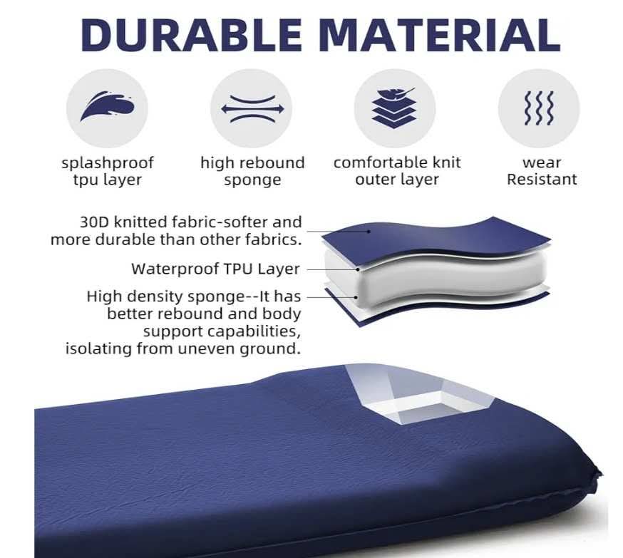 3.15" Camping Sleeping pad, Ultra-Thick Elasticity Foam Fast Self-Inflating 4-Season Insulated Durable Camping Mat Air Mattress - Image 9