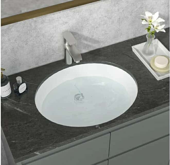 Undermount Bathroom Sink - 19 x16 inch Oval Vessel Sink Under counter Lavatory Sink White Ceramic Vanity Sink with Overflow, Modern Art Basin, Interior Size 17-2/5" x 14-1/9 - Image 5