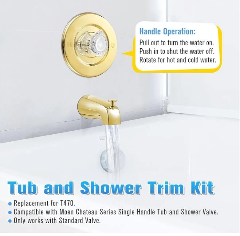 Tub and Shower Trim Kit, Shower Trim Compatible with Moen Chateau T470 Single Handle Tub/Shower Standard Valve - Image 8
