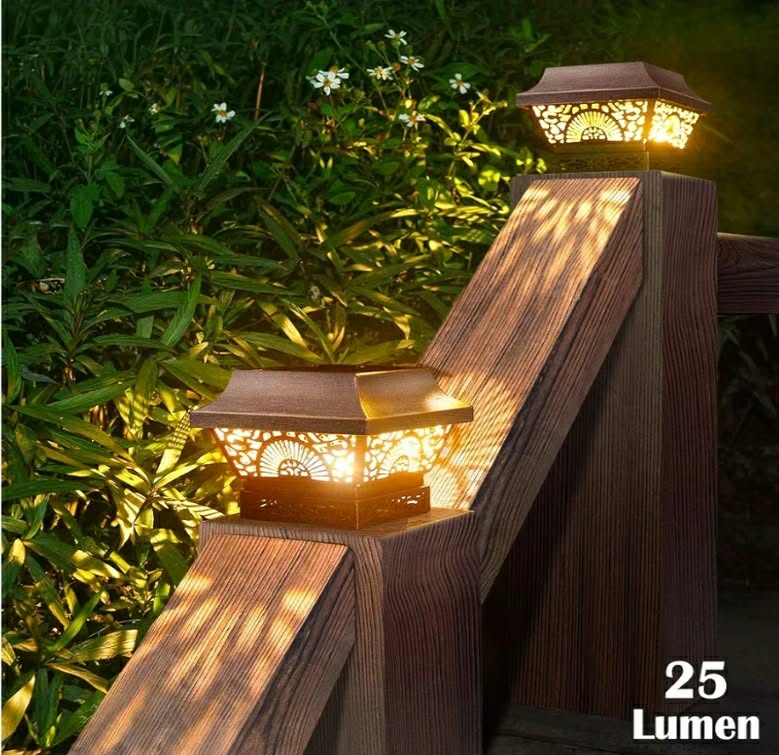 Solar Post Lights 2 Pack Post Cap Solar Lights Outdoor Waterproof Metal 25 Lumen Warm White LED Lighting - Image 6