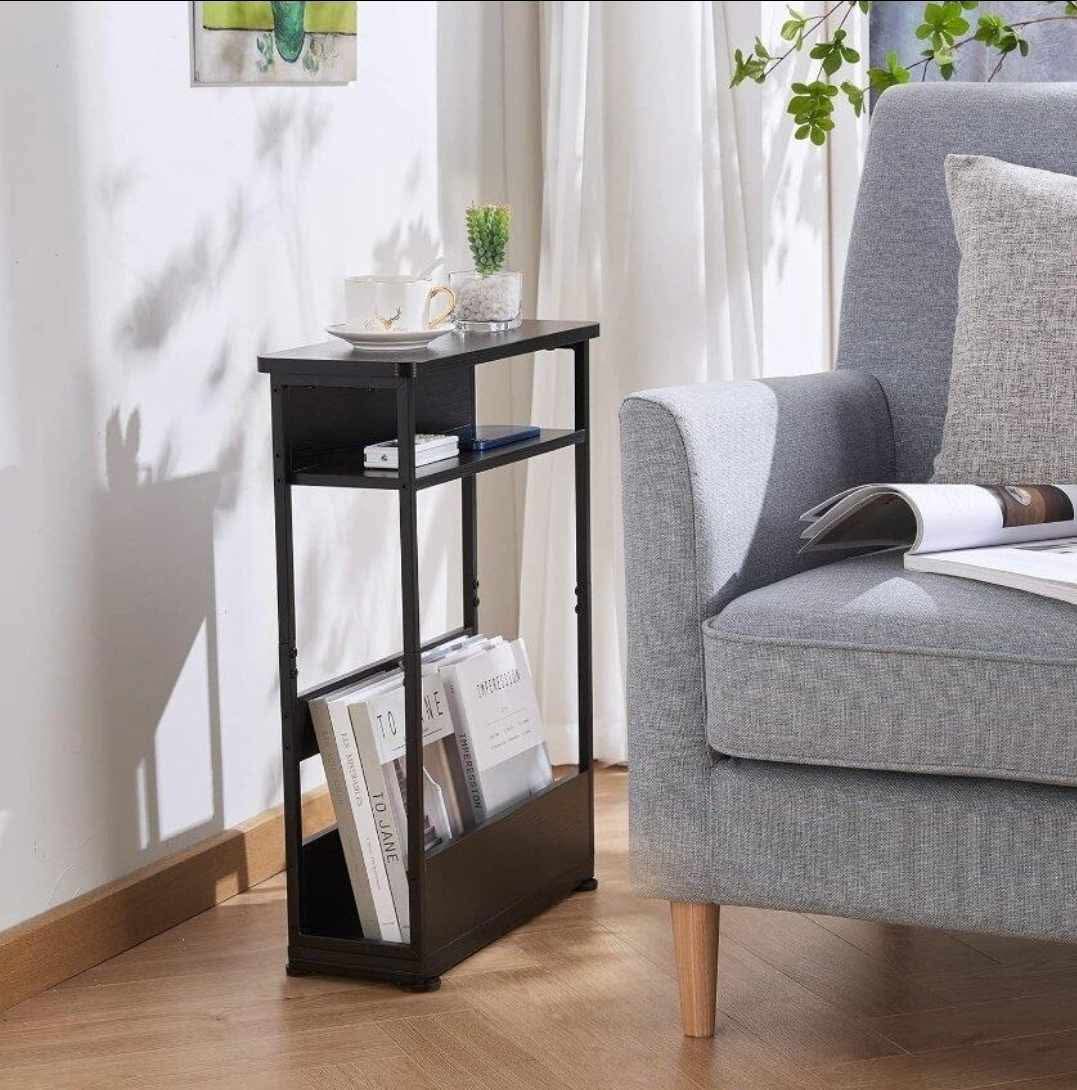 Vintage Narrow Side Table with Storage Shelf, 3 Tier Slim End Table Modern Sofa Table for Narrow and Small Spaces, 24.6 Inch Height Bedside Table - Image 12
