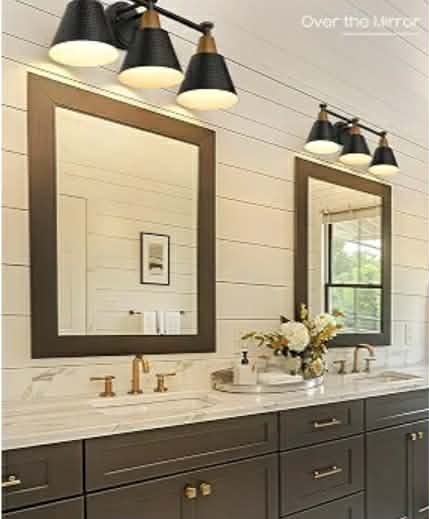 Black 3-Light Bathroom Vanity Lights Over Mirror with Hammered Metal Shade, Modern Wall Lamp - Image 8