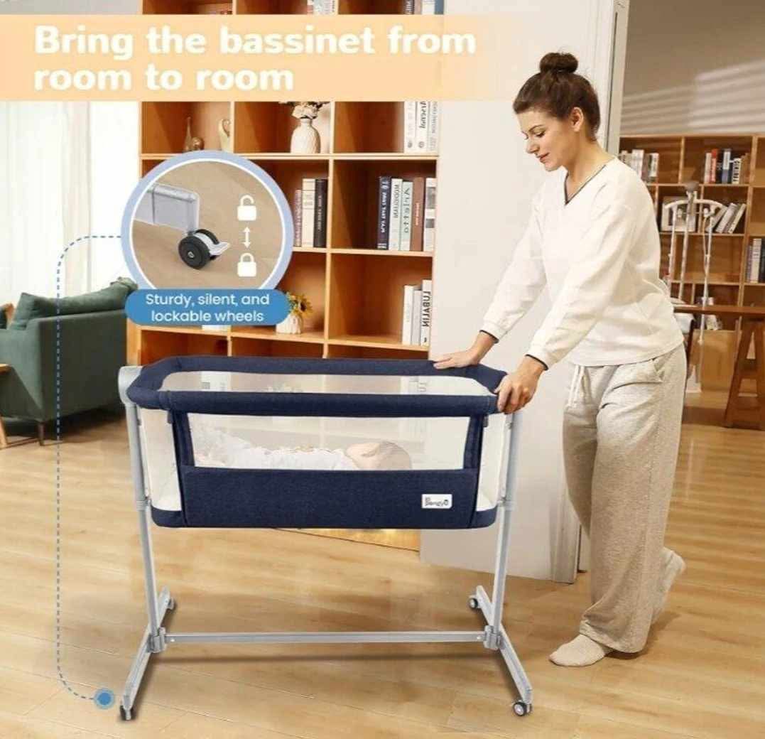 Baby Bassinet Bedside Sleeper - Adjustable Crib All Mesh Co-Sleeper for Newborn Girl and Boy Infant Bed (UpBlue - Image 7