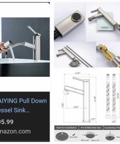 Alternative view of Single Handle Tall Bathroom Vessel Faucet with Pull Out Sprayer. Brushed Nickel