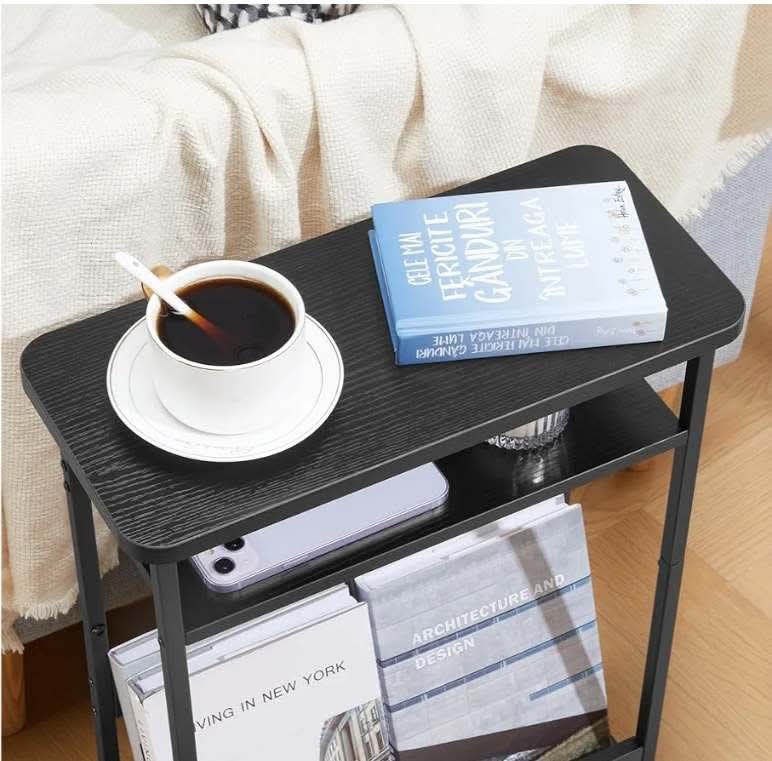 Vintage Narrow Side Table with Storage Shelf, 3 Tier Slim End Table Modern Sofa Table for Narrow and Small Spaces, 24.6 Inch Height Bedside Table - Image 14